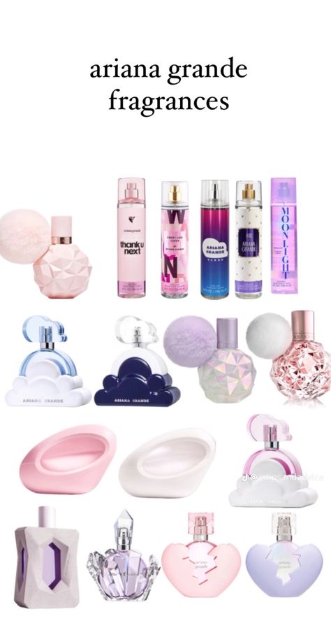 Ariana Grande Perfume Combos, Ariana Grande Perfume Collection, Perfume Ariana Grande, Ariana Grande Perfumes, Ariana Perfume, Victoria Secret Body Spray, Ariana Grande Fragrance, Beauty Routine Checklist, Ariana Grande Perfume