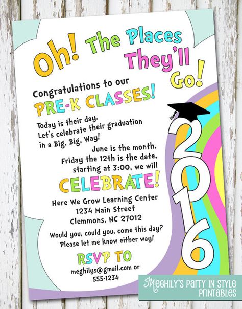 Preschool Graduation Theme, Vpk Graduation, Preschool Graduation Party, Elementary Graduation, Kindergarten Graduation Party, 5th Grade Graduation, Pre K Graduation, Graduation Invitations Template, Preschool Graduation