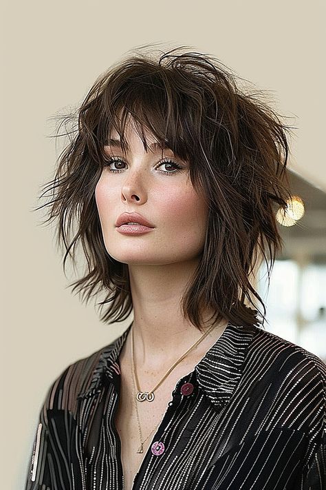 Must-Try Shag Haircuts and Hairstyles in 2024 Razored Layers Medium, Shoulder Shag, Shullet Haircut, Razor Cut Shag, Voluminous Blowout, Textured Hairstyles, Shaggy Cut, Brown Eyes Blonde Hair, Medium Shaggy Hairstyles