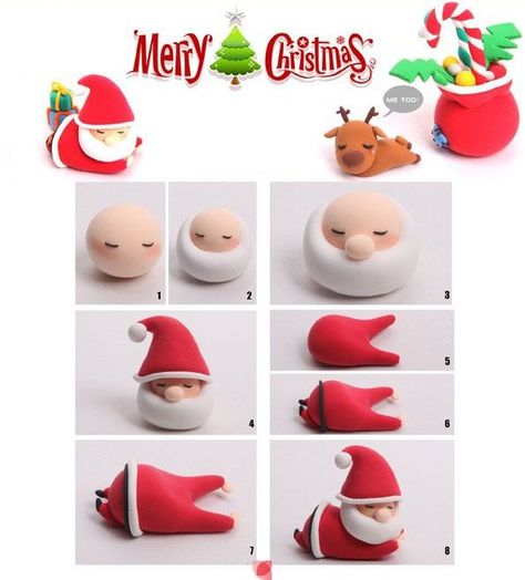 Santa Klaus, Christmas Cake Decorations, Fondant Tutorial, Christmas Clay, Polymer Clay Christmas, Fondant Decorations, Fondant Figures, Clay Ornaments, Christmas Cupcakes