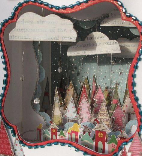 Mel Stampz: Diorama tutorial (whole lotta glitter goin on!) Christmas Shadowboxes, Tunnel Book Tutorial, Diorama Tutorial, Winter Diorama, Gingerbread Ideas, Tunnel Book, Christmas Diorama, Art Assemblage, Christmas Shadow Boxes