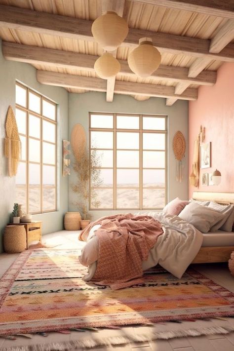 Home Decorish Colorful Cozy Home, Styling Beds, Apartment Color Schemes, Pastel Bedroom, Pastel Room, Bedroom Color Schemes, Room Redo, Yin Yoga, Decor Aesthetic