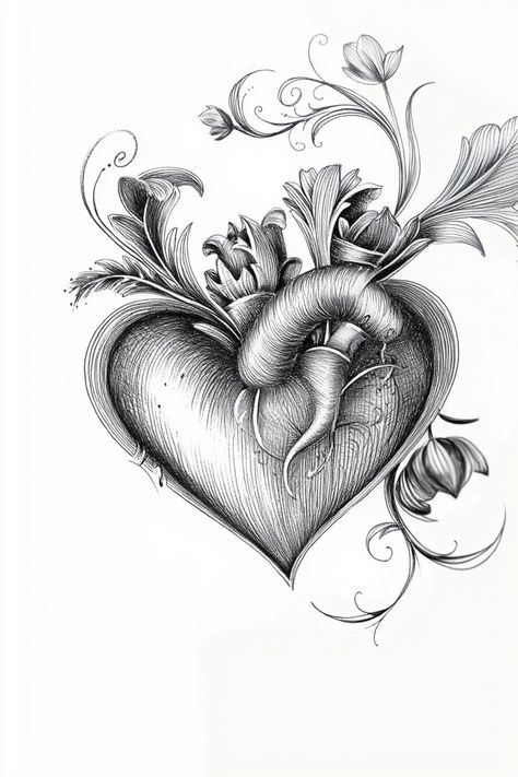 A tattoo sketch featuring a mechanical heart with intricate details and swirling elements, ideal for a bold and unique design. Mechanical Heart Tattoo, Human Heart Tattoo, Mechanical Heart, Printable Tattoos, Sketches Ideas, Edgy Design, Unique Tattoo Designs, Tattoo Sketch, Next Tattoo