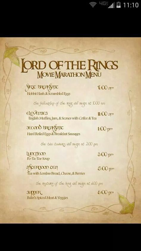 Lord Of The Rings Second Breakfast, Lord Of The Rings Movie Marathon Food, Lord Of The Rings Recipes Meals, Hobbit Meal Times, Lotr Movie Marathon Food, Lord Of The Rings Movie Night Food, Lord Of The Rings Marathon Ideas, Hobbit Meals Schedule, Hobbit Recipes Lord Of The Rings