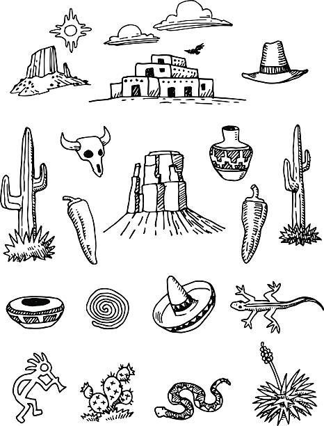 Desert Patchwork Tattoo, New Mexico Tattoo, Desert Clipart, Mexican Symbols, Desert Tattoo, Arizona Tattoo, Mexico Tattoo, Mexican Tattoo, Cactus Tattoo