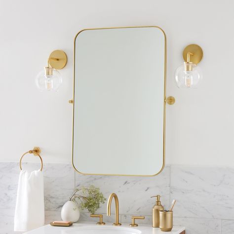 Metal Frame Pivot Wall Mirror - Rectangle | West Elm Speakeasy Bathroom, Corner Bathroom Mirror, Pivot Bathroom Mirror, Rectangular Vanity Mirror, Rectangle Bathroom Mirror, Pivot Mirror, All White Bathroom, Corner Mirror, Rectangle Bathroom