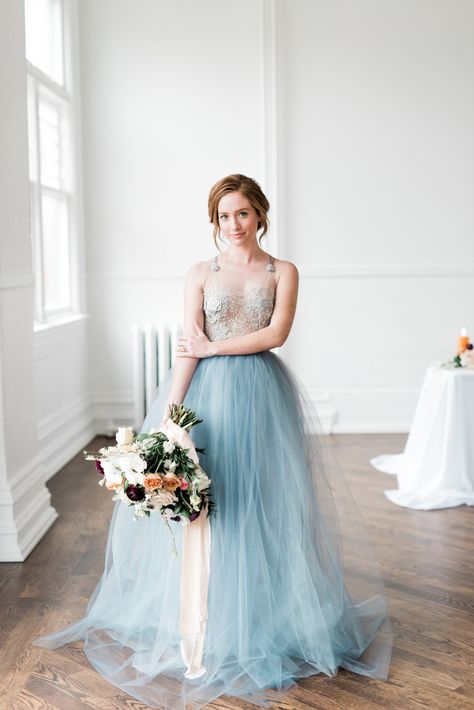 Blue Winter Outfit, Ball Gown Blue, Blue Wedding Dress, Boho Wedding Dresses, Gown Blue, White Wedding Dress, Dusty Blue Weddings, Blue Wedding Dresses, Blue Winter