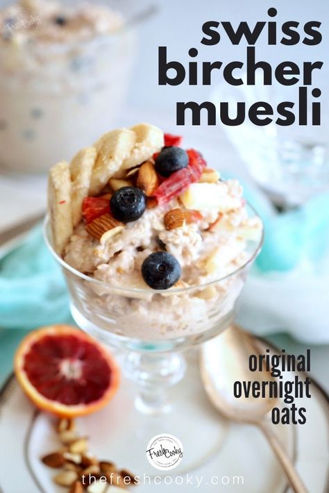 Easy Bircher Muesli Recipe, Bircher Muesli Recipe Overnight Oats, Protein Overnight Oats Recipe, Bircher Muesli Recipe, Overnight Muesli, Honey Bran Muffins, Breakfast Cravings, Swiss Food, Muesli Recipe