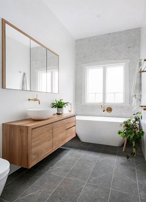 Why We Love A Bathtub Under The Window - Just In Place Reno Project Bath Under Window, Main Bathroom Ideas, Bathroom Freestanding, Small Bathroom Layout, Small Bathroom Renovations, Bathroom Redesign, Bathroom Design Inspiration, Bathroom Remodel Shower, Bathroom Inspiration Decor