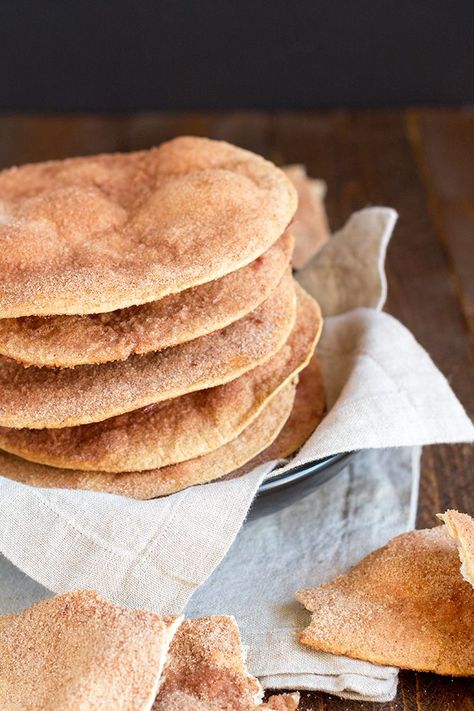 Cinnamon Sugar Tortilla Crisps Tortilla Crisps, Cinnamon Sugar Desserts, Cinnamon Sugar Tortilla, Tortilla Dessert, Cinnamon Sugar Toast, Cinnamon Sugar Tortillas, Crisps Recipe, Cinnamon Breakfast, Cinnamon Tortillas