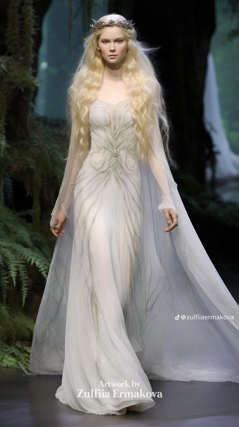 Galadriel Dress, Lotr Wedding, Queen Wedding Dress, Looks Rihanna, Elven Dress, Ethereal Dress, Ethereal Wedding, Fantasy Dresses, Fantasy Gowns