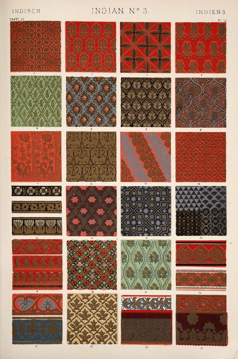 from The Grammar of Ornament by Owen Jones Grammar Of Ornament, Medieval Pattern, Owen Jones, Graphic Design Books, Arabesque Pattern, Indian Patterns, Indian Decor, Chinese Patterns, Pattern Illustration