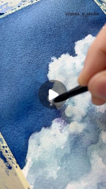 Watercolor Art Sky, Sky Painting Watercolor, Watercolour Clouds, Watercolor Sky Tutorial, Painting Sky Clouds, Gouache Clouds, Watercolour Sky, Clouds Watercolor, Watercolor Clouds Tutorial