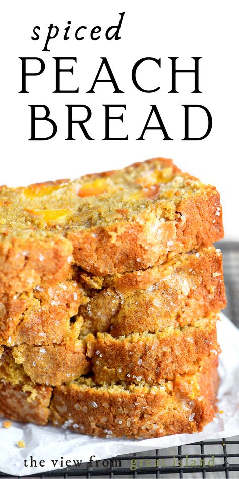 slices of peach bread, stacked Peach Bread, Spiced Peaches, Peach Dessert Recipes, Peach Desserts, Cloud Bread, Dessert Dips, Peach Recipe, Bread Recipes Sweet, Quick Bread Recipes