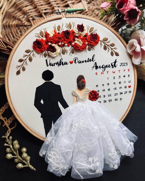 Customize gift comment to place the order . . Embroidery Hoops For Wedding, Wedding Gift Craft Ideas, Embroidery Designs For Wedding, Wedding Embroidery Gifts, Embroidery Hoop Wedding, Simple Hand Embroidery, Wedding Embroidery Hoop, Embroidery Simple, 500 Dollars