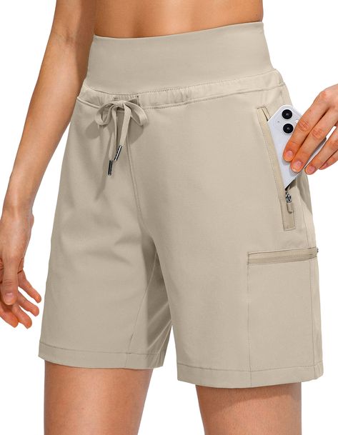 PRICES MAY VARY. 2.7'' Knitted Waistband: 2.7" Soft knitted high waistband with elastic and drawstring reduces friction on the torso, improving the wearing experience. They lay very smoothly and don't create lumps and bumps. Ligtweight & Quick Drying Fabric: The women's hiking shorts features lightweight, quick dry and breathable fabric to keep you cool and fresh all day in hot summer days. 4 Zipper Pockets: Two side and two thigh zipper pockets are deep enough to store your phones, keys, cards Long Shorts For Women, High Waisted Floral Shorts, Cotton Short Dresses, Olive Shorts, Women Cotton Dress, Ripped Denim Shorts, Hiking Shorts, High Rise Denim Shorts, Belted Shorts