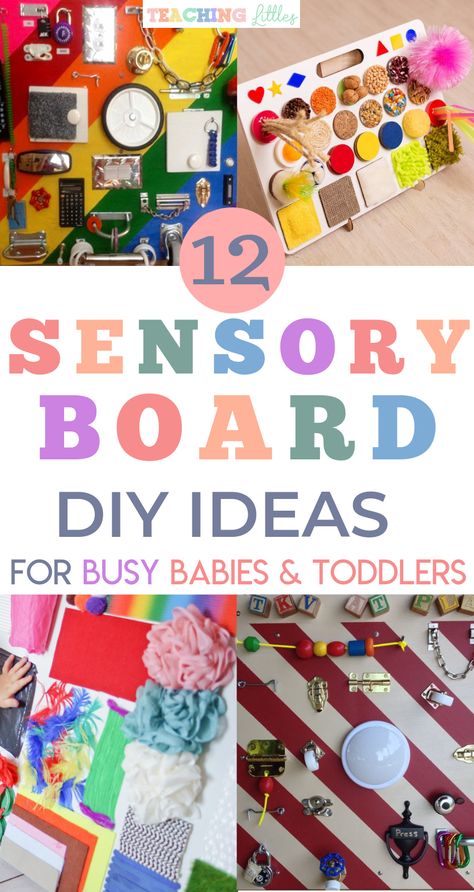 DIY Sensory board ideas to encourage your busy babies and toddlers to explore new textures, objects, and incorporate fine motor skills. Use common household objects or craft supplies from a local home improvement, craft, or dollar store for sensory play. Sensory Board Ideas, Sensory Board Diy, Board Diy Ideas, Baby Sensory Board, Diy Busy Board, Diy Sensory Board, Diy Sensory, Sensory Wall, Baby Sensory Play