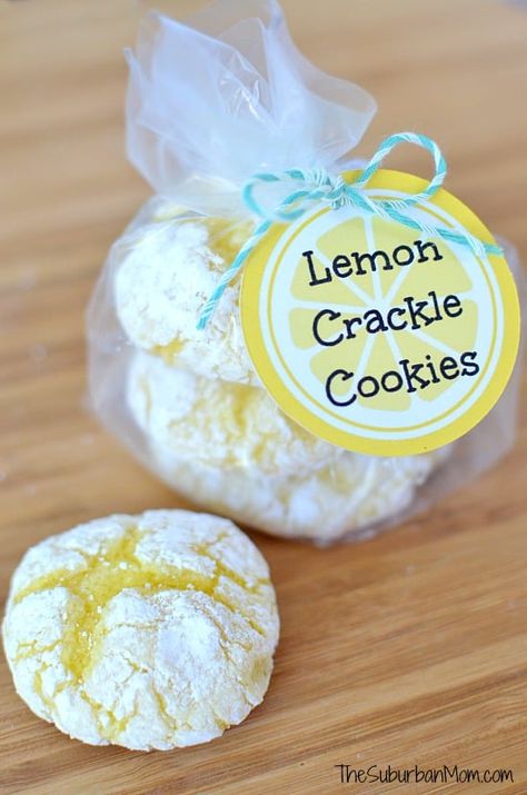 Easy Lemon Crinkle Cookies With Free Printable Tag Crackle Cookies, Moist Lemon Cake, Lemon Crinkle Cookies, Lemon Cookies Recipes, Suburban Mom, Lemon Cake Mixes, Lemon Dessert Recipes, Eat Cookies, Spring Desserts