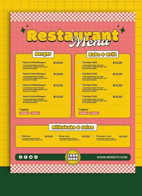 Retro Menu Design Layout, Vintage Menu Design Ideas, Pricelist Design Templates, Fun Menu Design, Retro Menu Design, Menu Ideas Design, Menu Layout Design, Food Menu Design Ideas, Menu Design Ideas Templates