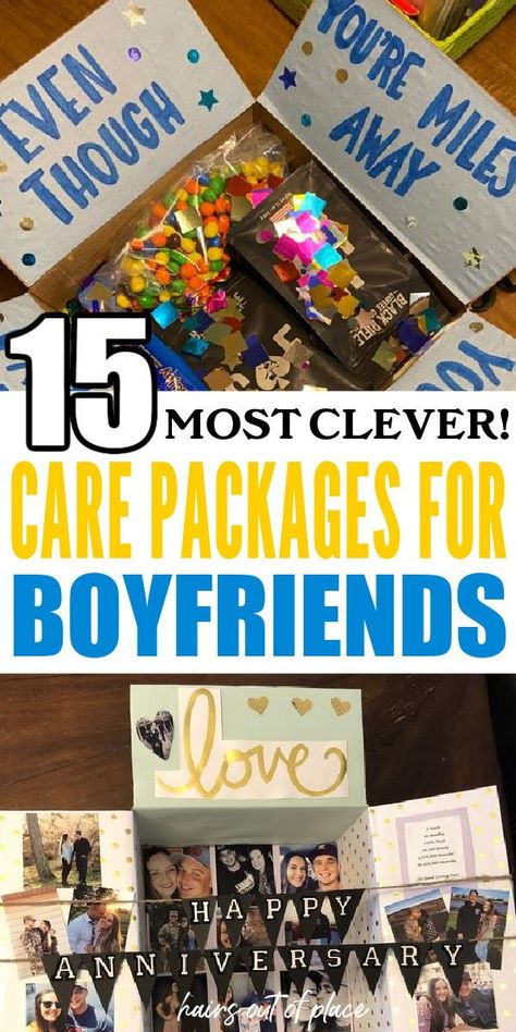 The cutest, most easy gift ideas for your boyfriend look something like these 15 care package ideas! This is the BEST way to let your man know you're thinking of him and is a fun surprise for him to enjoy. If you're needing a good gift idea for your boyfriend for any kind of occasion, care packages are the way to go! Care Package Ideas For Long Distance Boyfriend, College Care Package Boyfriend, Homesick Care Package Ideas, Care Package For Husband, Boyfriend Welcome Home Ideas, Cute Care Package Ideas For Boyfriend Long Distance, Men’s Care Package Ideas, Care Package Ideas For Boyfriend Sick, Care Package Ideas For Husband