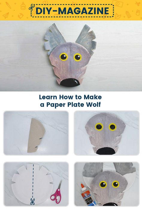 Learn How to Make a Paper Plate Paper Wolf Wolf Paper Plate Craft, Paper Plate Wolf Mask, Coyote Craft Preschool, Wolf Party Games, Wolf Crafts For Kids, Wolf Craft For Kids, Wolf Crafts, Paper Plate Halloween, Scouts Activities