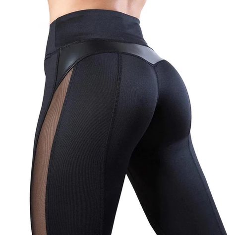 High Waist Hearth Shaped PU Leather Mesh Conture Push Up Leggings – LoomRack Legging Court, Running Trousers, High Waist Sports Leggings, Black Fitness, Leggings Nike, High Waist Yoga Pants, Leather Patchwork, Legging Sport, Mesh Leggings