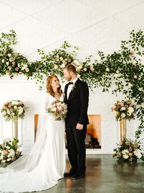 An elegant Hutton House wedding with gorgeous floral around the fireplace! Hutton House, June Photography, House Flowers, The Fireplace, House Wedding, Wedding Floral, First Dance, Intimate Wedding, Minneapolis