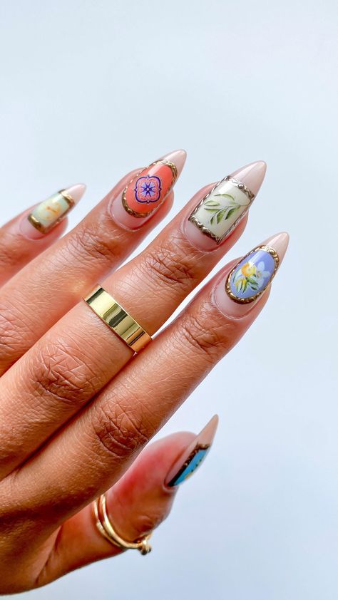 Tile Inspired Nails, Spanish Tile Nails, Fruit Manicure, Tile Nails, Frame Nails, Mediterranean Tile, Paws And Claws, Ideas Nails, Dream Nails