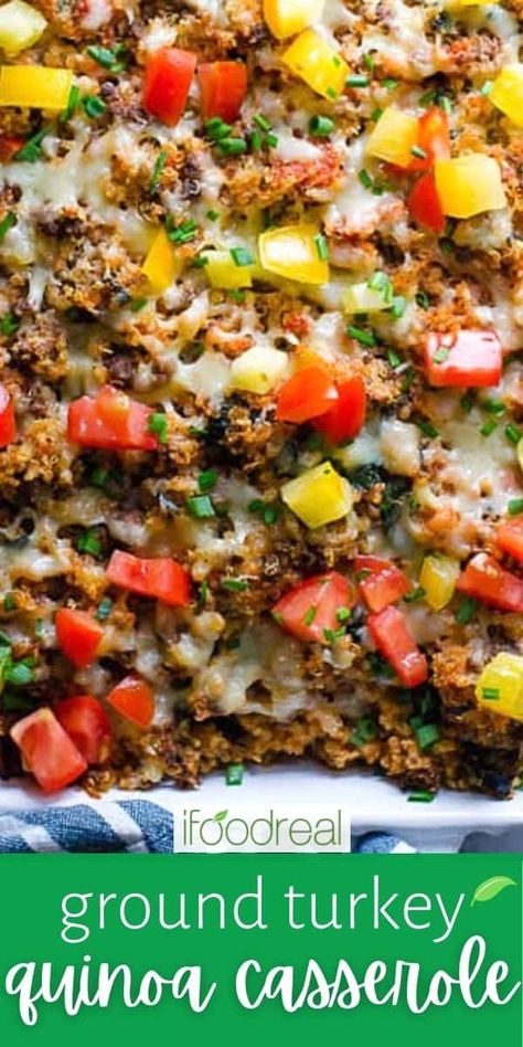 This Ground Turkey Quinoa Casserole is a budget friendly crowd pleaser. Perfect for using up leftover quinoa, or to freeze or make ahead. Ground Beef Quinoa Casserole, Quinoa And Ground Turkey Recipes, Ground Beef Quinoa Recipes, Ground Chicken Quinoa Recipes, Ground Turkey Casserole Recipes Healthy, Sandi Griffin, Black Bean Quinoa Casserole, Salad With Ground Turkey, Artichoke Quinoa