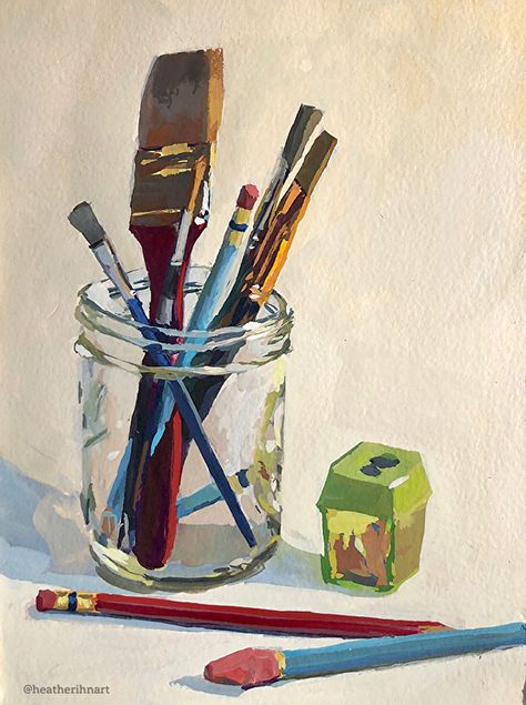 Art Supplies by Heather Martin Watercolor ~ 10 x 7 Drawing Chicano, Heather Martin, Doodle Art Drawing, Gouache Art, Art Tools Drawing, Still Life Drawing, Art Curator, Expressive Art, Pretty Skin