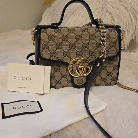 Gucci Beautiful Everyday Bag. New Without Tags. See Last Picture For Dimensions. Black/Tan Current Item. Comes With Dustbag And Cards. Retails For $1860. Thanks For Looking. Gucci Bag Women, Gucci Aesthetic Bag, Expensive Bags Luxury, Hand Bags For Women Style, Gucci Bag Aesthetic, Old Money Bags, Brown Gucci Bag, Gucci Bag Outfit, Designer Bag Collection