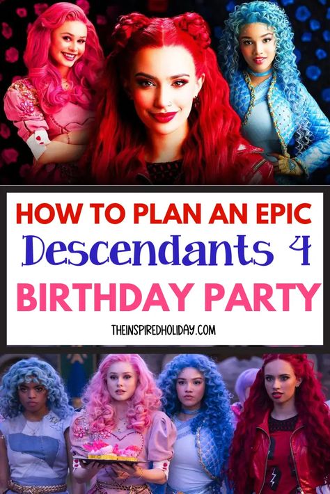 Descendants 4 is already all the rage and kids all over are wanting a Rise of Red birthday party. You might think planning a Descendants 4 birthday is impossible but I got your back. With this guide you will be able to plan the Rise of Red birthday of your little Descendants fans dreams! Descendents Birthday Party Ideas, Descendants Rise Of Red Party Decor, Descendants Invitations Free, Rise Of Red Cake Ideas, Descendants Cupcake Ideas, Party Area Design, Descendants Themed Food, Descendants Cake Pops, Descendants Party Ideas Games