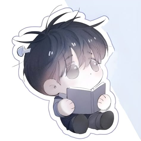 Chibi Reading Book Pose, An Zhe Little Mushroom, Little Mushroom Manhua Fanart, Little Mushroom Manhua, Manhua Art, Mushroom Background, Drawing Hair Tutorial, Little Mushroom, Cute Twins