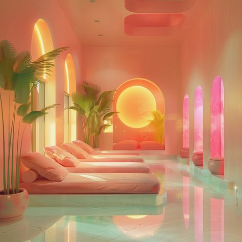 welcome to miami ✨💗 retrowave but with the pastels 😌 #southbeachmiami #miamivibes #luxuryspa #miamiarchitecture #summerbreeze #californiagirls #architecturephotos #retroarchitecture Retro Pastel Aesthetic, Digital Surrealism, Pink Architecture, Wonderland Park, Lounge Art, Miami Architecture, Retro Miami, 80s Art Deco, 80s Stuff