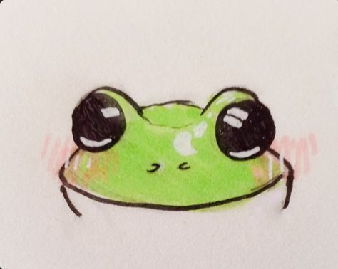 Drawing Frog Cute, Drawings Of Frogs, Green Things To Draw, Cute Frog Drawing Cartoons, Cute Frog Drawing Aesthetic, Easy Frog Drawing, Frog Line Drawing, Cartoon Frog Drawing Sketch, Funny Frog Drawings