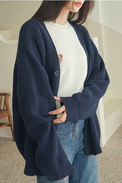 Women's Cardigans | Shop Korean & Global Fashion Online | KOODING Oversized Blue Cardigan Outfit, Dark Blue Cardigan Outfit Aesthetic, Clothing Styles Korean, Blue Cardigan Aesthetic, Oversized Cardigan Outfit Aesthetic, Blue Cardigan Outfit Aesthetic, Dark Blue Cardigan Outfit, Oversize Cardigan Outfit, Blue Outfit Ideas Casual