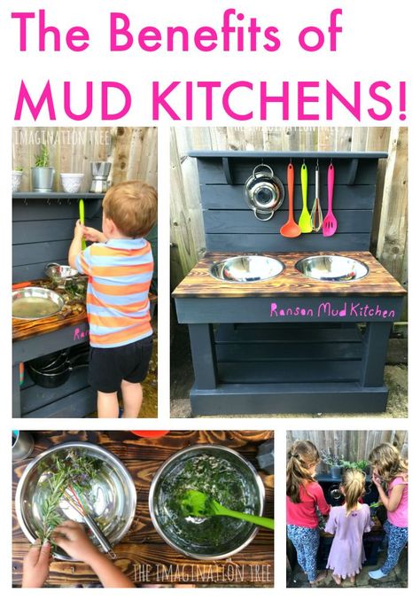 The fantastic benefits of mud kitchens for early child development through sensory play, role play, imaginative play, maths and hands on exploration! We are huge lovers of outside play and learning and have spent many a happy hour watching the kids splosh about with water, build with wet sand, dig in the dirt, plant flowers,...Read More » Mud Kitchen For Kids, Mud Kitchens, Outdoor Play Space, Fun Backyard, Imagination Tree, Outdoor Play Spaces, Diy Mud Kitchen, Outdoor Play Areas, Kids Outdoor Play