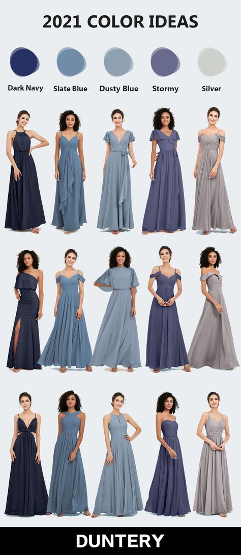 Storm Blue Wedding Color Palettes, Grayish Blue Bridesmaid Dresses, Slate Blue Dress Bridesmaid, Bridesmaid Dresses Grey Blue, Dusky Blue Dress, Smokey Blue Bridesmaid Dresses, Bridesmaid Colour Ideas, Twilight Blue Bridesmaid Dresses, Steel Blue Wedding Colors