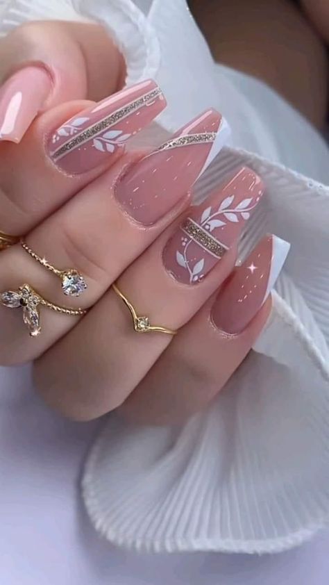 Bridal Nails Designs, Fancy Nails Designs, Long Nail Designs, Nail Art Designs Diy, Nail Art Designs Videos, Elegant Nails, Classy Nails, Fancy Nails, Valentine's Day Nails