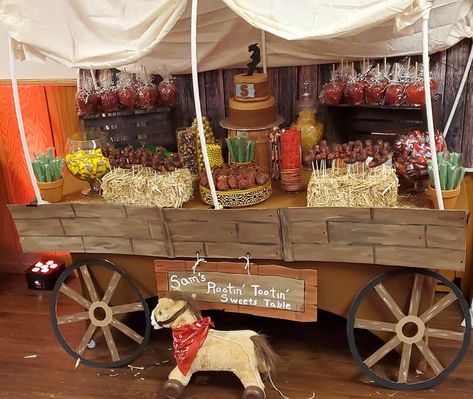 Colonial Theme Party, Rodeo Themed Desserts, Rodeo Candy Table, Western Centerpiece Ideas Cowboy Theme, Western Party Food Ideas Wild West Cowboy Theme, Western Dessert Table, Round Up Party Western Theme, Candy Table Cowboy Theme, Rodeo Themed Candy Bar