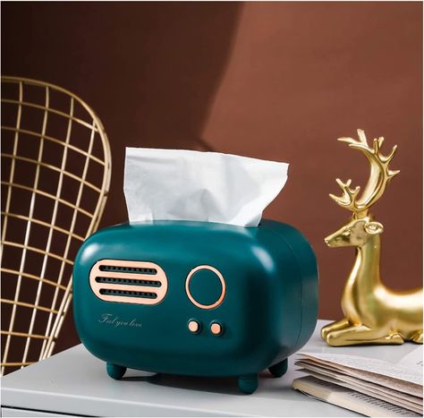 Retro Radio Shape Tissue Cover Box, Practical and Cute for Kitchen,Bathroom Vanity Countertops, Bedroom Dressers,Night Stands, Desks and Tables, Creative Gift (Retro Radio) Teal And Gold Bedroom, Bathroom Vanity Countertops, Gold Bedroom Decor, Facial Tissue Box, Radio Design, Tissue Cover, Bathroom Tissue, Retro Radio, Therapy Office