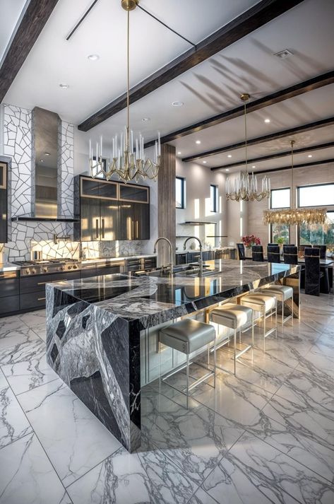 Mansion Kitchen Modern, Mansion Kitchen Luxury Modern, Mansion Interior Kitchen, Huge Kitchen Luxury, Mansion Kitchen Luxury, Modern Mansion Kitchen, Big Kitchen Ideas, Beautiful Kitchen Ideas, Mansion Kitchen