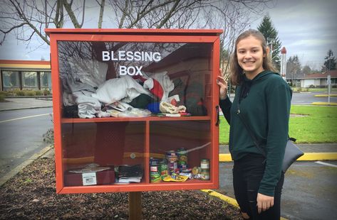 Blessing Box Ideas, Eagle Scout Project Ideas, Girl Scout Silver Award, Give Box, Girl Scout Gold Award, Little Free Pantry, Eagle Project, Outreach Ministry, Blessing Bags