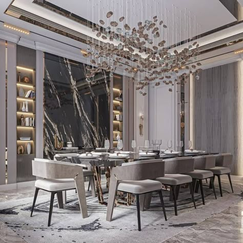 Fall in love with the details of this luxurious dining room. Nasak Internacional selected the Galea II dining chairs, the Apotheosis dining table, the Majestic wall light mirror, the Suspicion console, and the Gala torch wall lamps to elevate the space. Which piece caught your eye the most? Let the inspiration flow and discover LUXXU´s luxurious world | Link in bio 🔗 #lifestylebyluxxu #interiordesign #diningroom #diningroomdesign #luxuryinteriordesign #design #homedecor #luxuryinteriors #lu... Mirror Wall Dining Room, Luxxu Modern Design Living, Luxurious Dining Room, Luxury Dining Tables, Dining Room Design Modern, Luxury Dining Table, Stylish Dining Room, Modern Upholstery, Luxury Dining Room