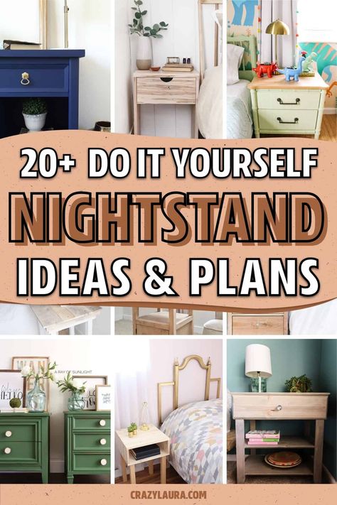 If you have some spare time and want to build your own DIY nightstand, then these helpful tutorials and free plans will help you save some money! Diy Nightstand Ideas Cheap, Diy Bed Side Table, Repurposed Nightstand Ideas, Diy Nightstand Ideas, Bedroom Side Table Ideas, Diy Night Stand, Night Stand Makeover, Diy Bedside Table, Nightstand Diy