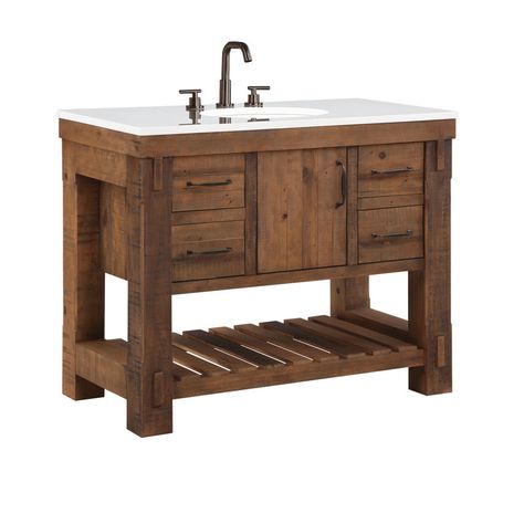 Highbury Furnishings 42'' Free-standing Single Bathroom Vanity with Quartz Vanity Top & Reviews | Wayfair Rustic Vanity, Bifold Barn Doors, Farmhouse Vanity, Quartz Vanity Tops, Merola Tile, Shower Surround, Marble Vanity Tops, Double Bathroom Vanity, Rustic Bathroom