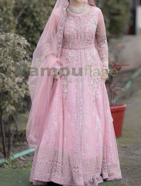 Purple Engagement Dress Pakistani, Pink Gown For Eid Reception, Pink And Silver Walima Dress, Pink Engagement Dress Pakistani, Light Pink Pakistani Wedding Dress, Nikkah Bride Dress, Gharara Designs, Fashion Bazaar, Nikkah Bride