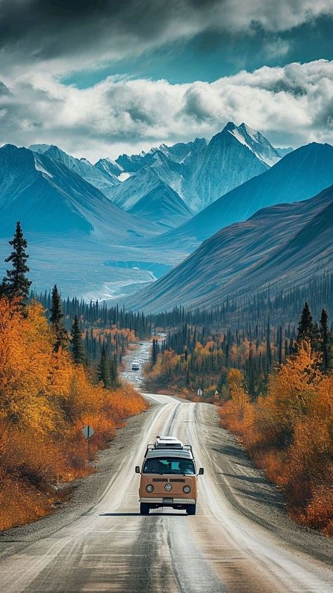 Dalton Highway Alaska, Highway Painting, Alaska Wallpaper, Alaska Nature, Road 66, Fall Landscape Painting, Colorful Forest, Android Wallpaper Dark, Beautiful Roads