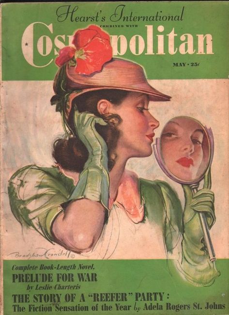 1940s Vintage Magazine Cover for Cosmopolitan- The Story Of A "Reefer" Party. Magazine Illustration/ 1940s Fashion/ 1940s Vintage Hat #1940s #1940sfashion #Magazine #Magazineillustration #vintagemagazine Magazine Wall, Old Magazine, Patron Vintage, Magazine Illustration, Old Magazines, Vintage Poster Art, Art Collage Wall, Vintage Magazines, A Mirror