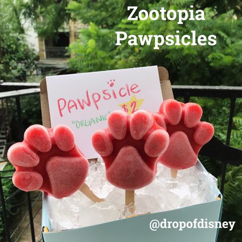 Savor the last hot days of summer with these Zootopia inspired pawpsicles! Packed with real strawberries and a touch of lemon, they’re a fun and refreshing treat! #disney #popsicles #strawberry Disney Popsicles, Desserts From Movies, Zootopia Dinner And A Movie, Zootopia Movie Night, Zootopia Food, Disney Movie Themed Dinner, Zootopia Birthday Party, Disney Themed Food, Disney Movie Night Dinner